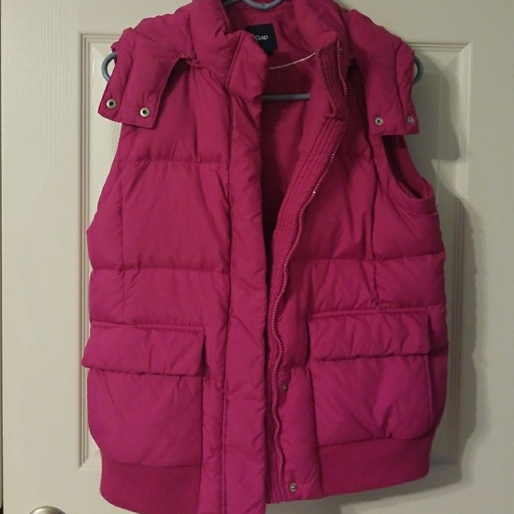 GAP Dark Pink Puffer Vest with Hood